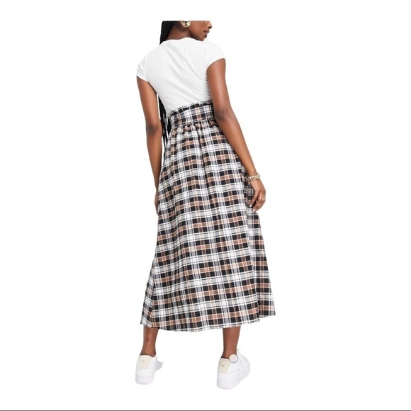 Asos DESIGN midi skirt with belt detail in check print - Picture 3 of 10